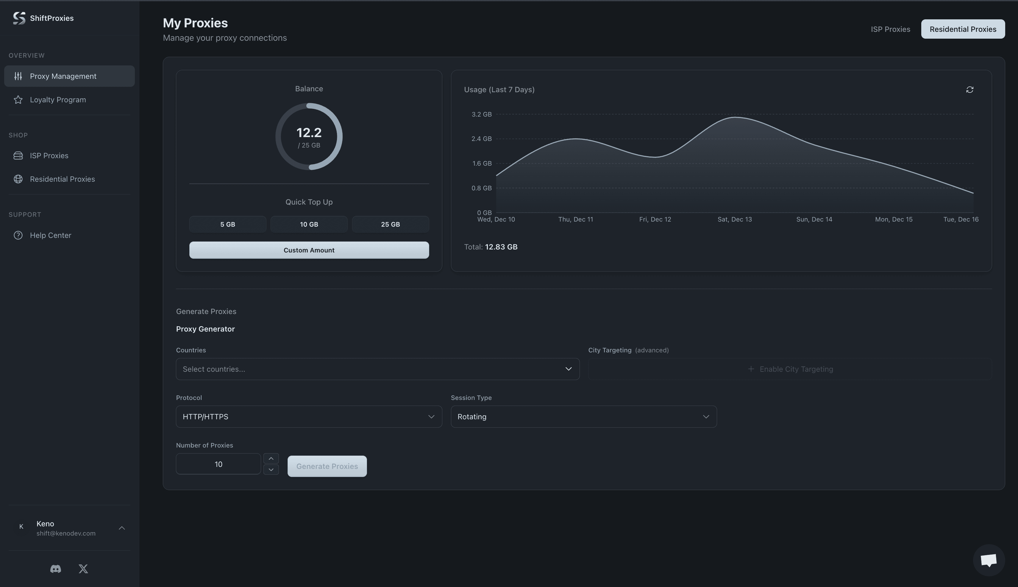 ShiftProxies Dashboard